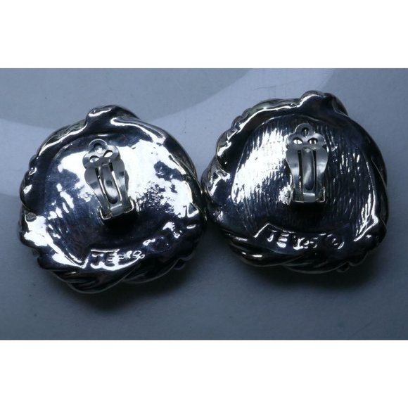 Big Bold Two Tone Sterling Silver Electroform Earrings Signed JE and Marked 925 - Picture 8 of 11